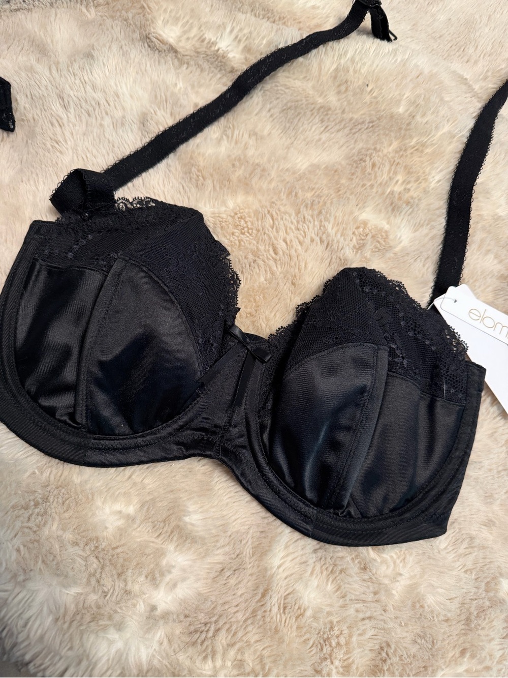 Elomi Black Satin Lace Underwire Bra